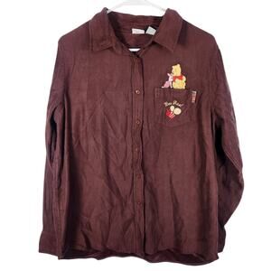 Disney Winnie‎ The Pooh Vintage Button Down Shirt L Brown Retro Y2K
